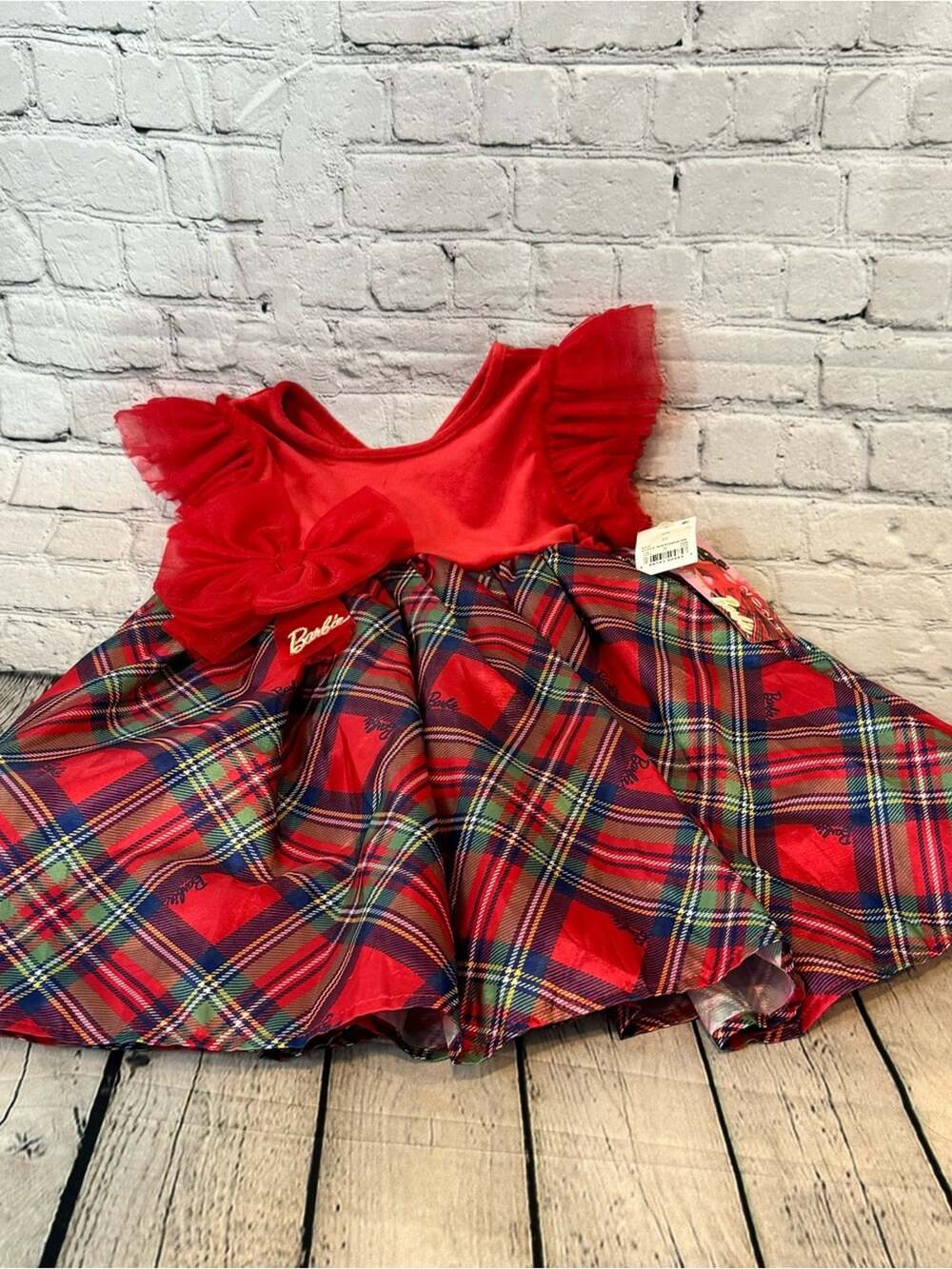 Barbie Holiday 2024 Girl’s Red and Plaid Holiday Dress